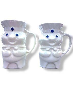 Vintage 1985 Pillsbury Doughboy Ceramic Mug Set of 2 EUC